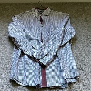 Paul Fredrick Classic Men's Check Button-Up Shirt in White and Brown